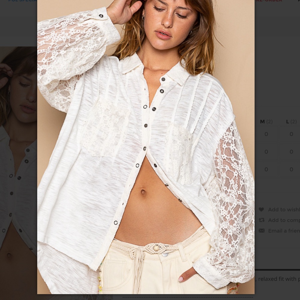 SALE POL 💚 131 POL Lace Button Up Shirt With Pintuck and Trim Detail SRMISC